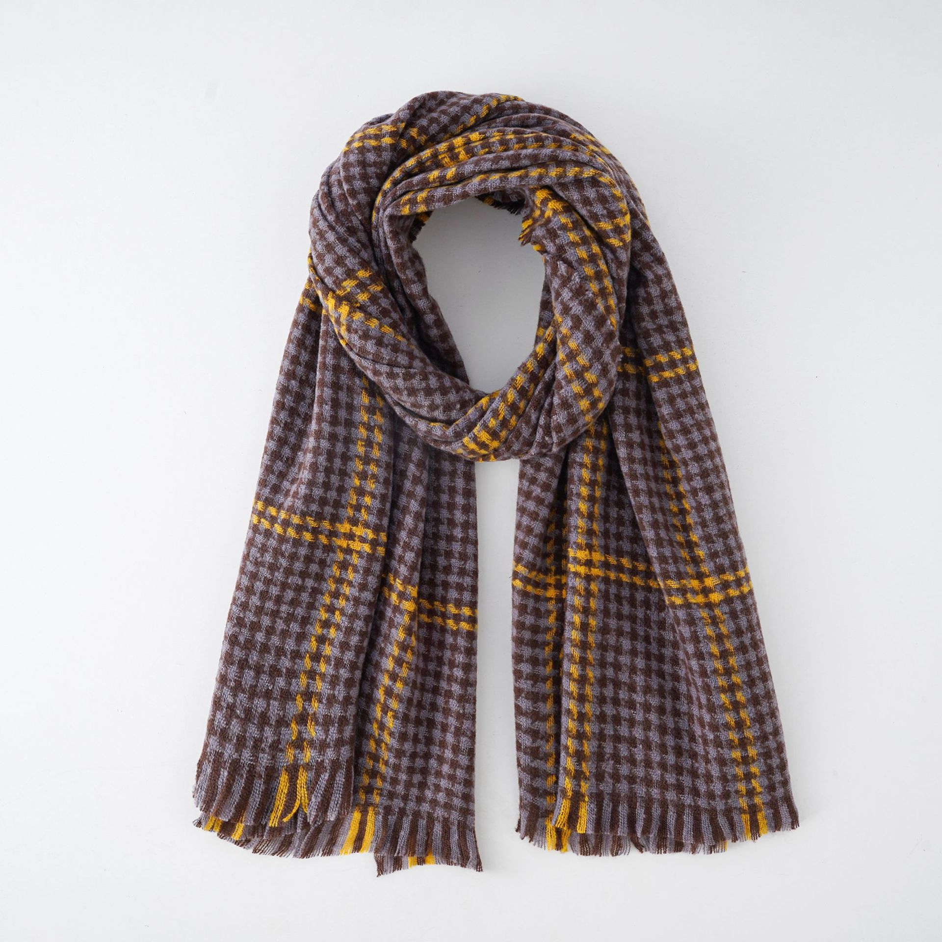 Estilo coreano bufanda a cuadros de las mujeres Otoño e Invierno nuevo estudiante japonés houndstooth punto cálido moda bufanda