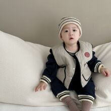 婴童秋冬衣服韩版童装婴儿秋装外穿马夹男宝宝连体衣配马甲两件套