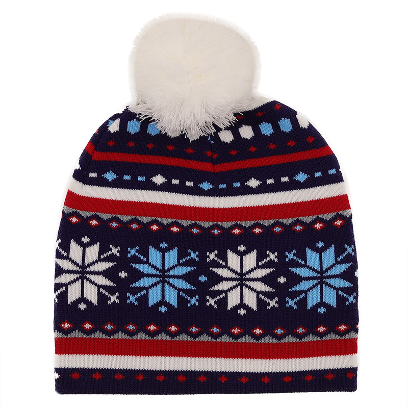 Fashion Contrast Color Jacquard Wool Ball Christmas Knitted Hat Woolen Hat Wholesale Nihaojewelry display picture 7