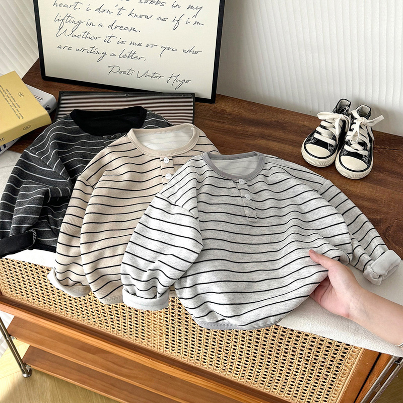 Children's Long-Sleeved T-Shirt Autum New Boys' Base Layer 2025 Girls' Warm Base Layer Baby Sweatshirt Kidsren's Clothing