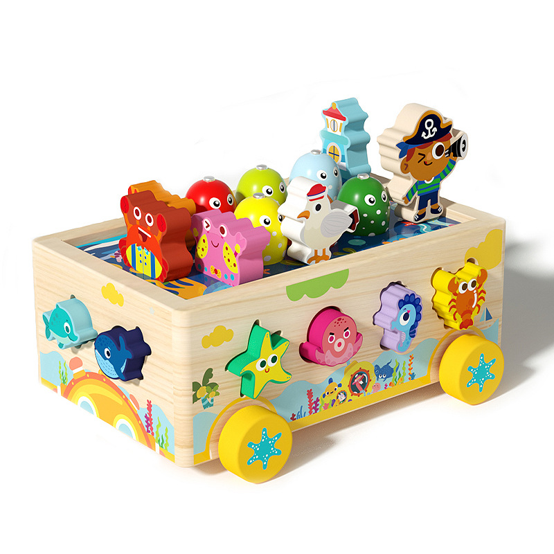 Multifuncional de madera de pesca magnética submarina vehículo de expedición marino forma de animal marino emparejado juguete de puzzle de educación temprana infantil