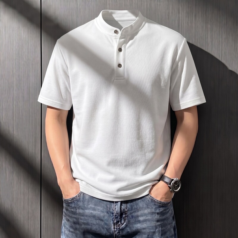 Trendy Men's Short-Sleeved T-Shirts, Collarless Polo Shirts, Summer Tops, Loose Fit, Large Size, Suitable for Wearing, 150kg Trendy Styles Trendy Men's Short-Sleeved T-Shirts, Collarless Polo Shirts, Summer Tops, Loose Fit, Large Size, Suitable for Wearing, 150kg Trendy Styles