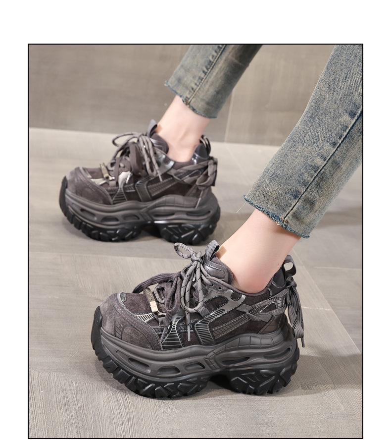 Giày sneaker nữ chunky đế dày tăng chiều cao phong cách thể thao — màu đen chi tiết 15