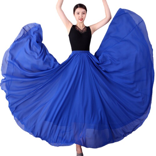 720-degree double-layer chiffon classical dance folk dance skirt, dancing long skirt, square dance training Xinjiang dance skirt