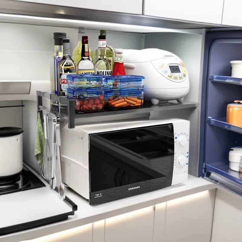 개폐식 주방 전자 레인지 저장 랙 더블 레이어 가정용 오븐 랙 카운터 탑 쌀밥솥 두꺼운 스토리지 랙
