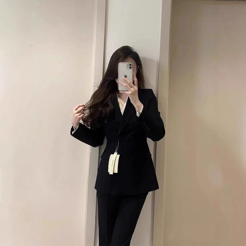 灰色西装套装女2025年春秋新款上衣工作服正装黑色西服外套两件套|undefined