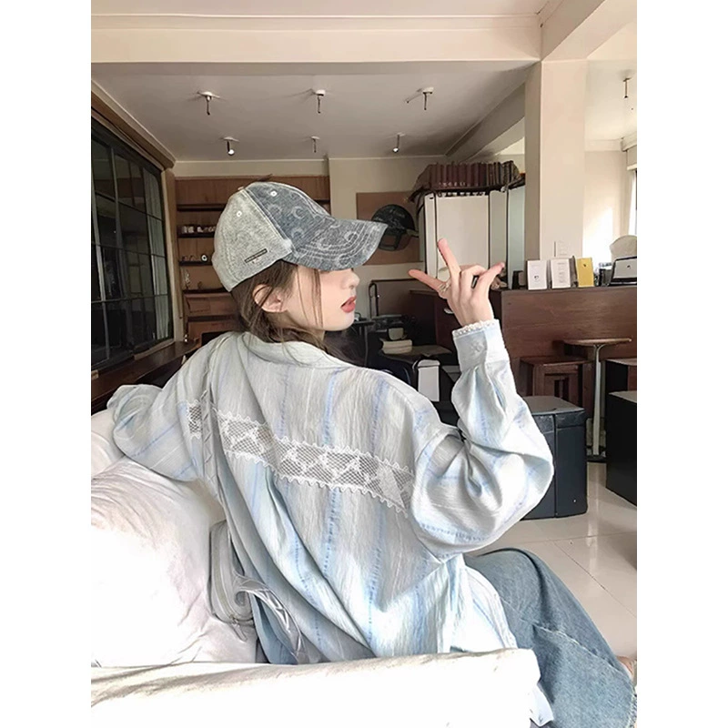 Защитная рубашка от солнца, женская дизайнерская нишевая летняя тонкая кружевная рубашка в корейском стиле, свободный топ с длинными рукавами