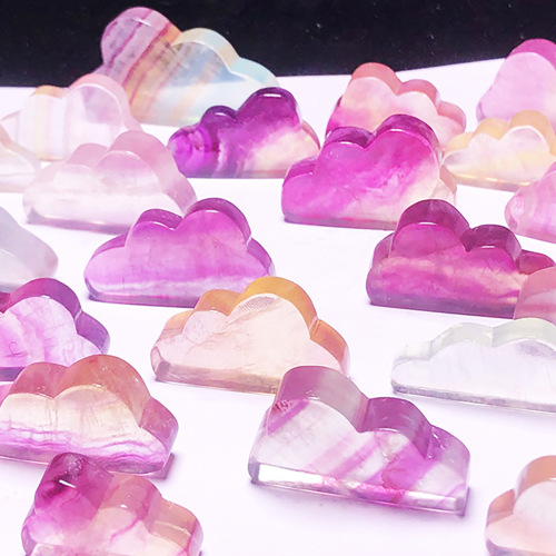 Natural Seven-Color Fluorite Cloud Carving, Candy Color DIY Accessory for Men and Women, Rainbow Fluorite Ornament