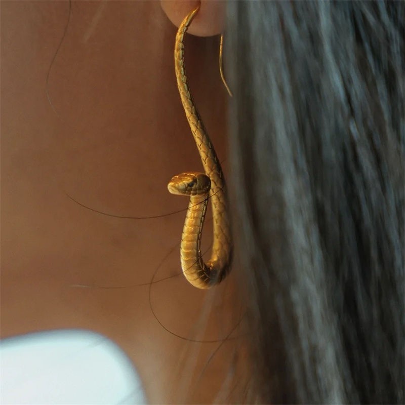 Cross-Border European and American Style Exaggerated Earrings with Zodiac Snake Design, Electroplated Gold Hook Earrings for Women