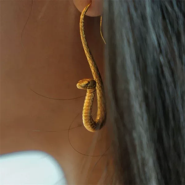 Cross-Border European and American Style Exaggerated Earrings with Zodiac Snake Design, Electroplated Gold Hook Earrings for Women