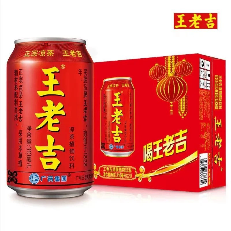 Травяной чай Wang Laoji 310ml * 24 банки красных консервированных прохладных и утоляющий жажду растительный напиток Оптовая доставка
