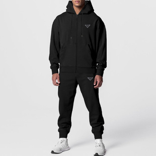 24 Cross-border Fall/Winter Men's Triangle Mark Long-sleeved Trousers Hooded Sports Leisure Fleece Warm and Comfortable suit