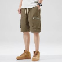 夏季薄加长版短裤男70cm宽松直筒五分裤高个子大口袋工装中裤