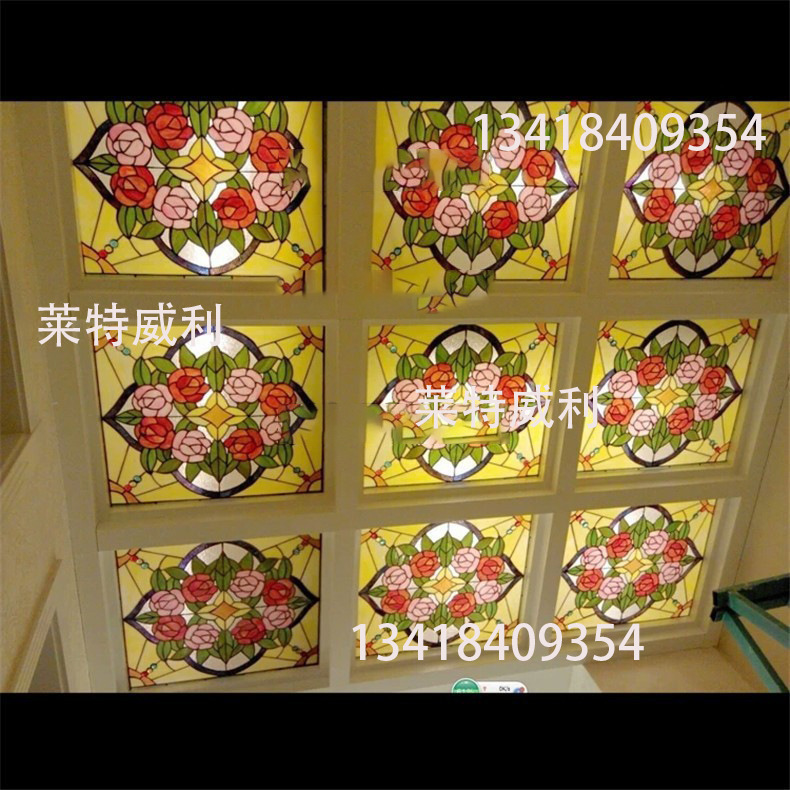 Factory Production Tiffany Stained Glass Transparent Ceiling Flat Top Vintage Villa Ceiling Decorations