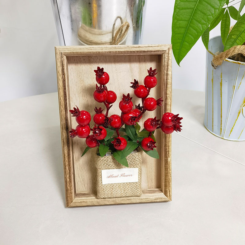 Año Nuevo cuadrado de madera colgante de pared sala de estar colgantes de pared decoración del hogar floral cuttings bayas rojas granada rica