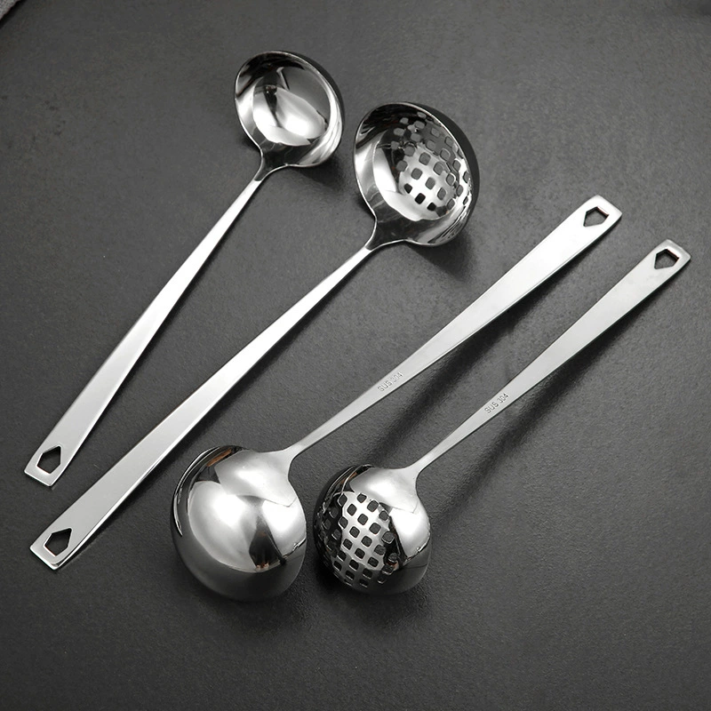 Thick 304 stainless steel hot pot spoon commercial long -handed soup spoon large leak colander drink soup spoon home restaurant restaurant