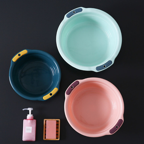 Thickened household washbasin, perforated plastic washbasin, hanging vegetable sink, contrasting color student dormitory laundry basin
