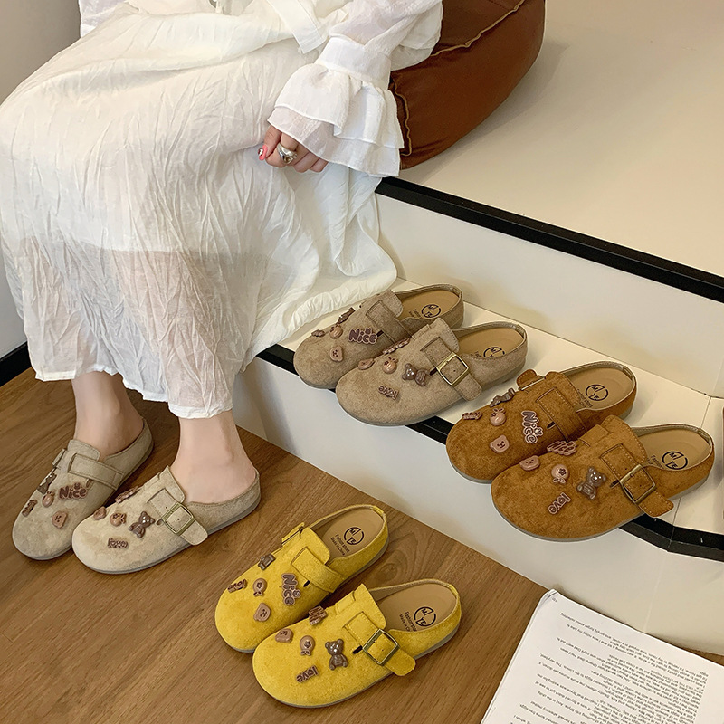 Niche Retro Toe-Toe Slippers for Women 2025 Spring and Summer New Thick-Soled Half-Pack Birkenstock Shoes for Women to Wear Outside Half-Croc Shoes