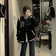 秋季新款复古夹克外套女刺绣潮牌美式宽松休闲高街情侣立领棒球服