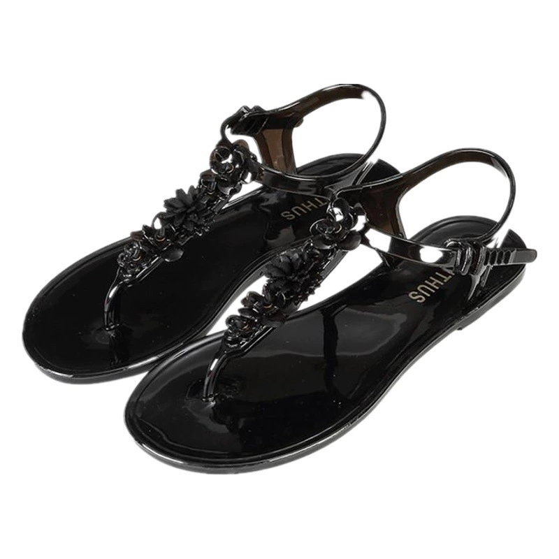 Новые европейские и американские сандалии, женские летние шлепанцы, Цветочные пляжные женские сандалии с Т-образной пряжкой