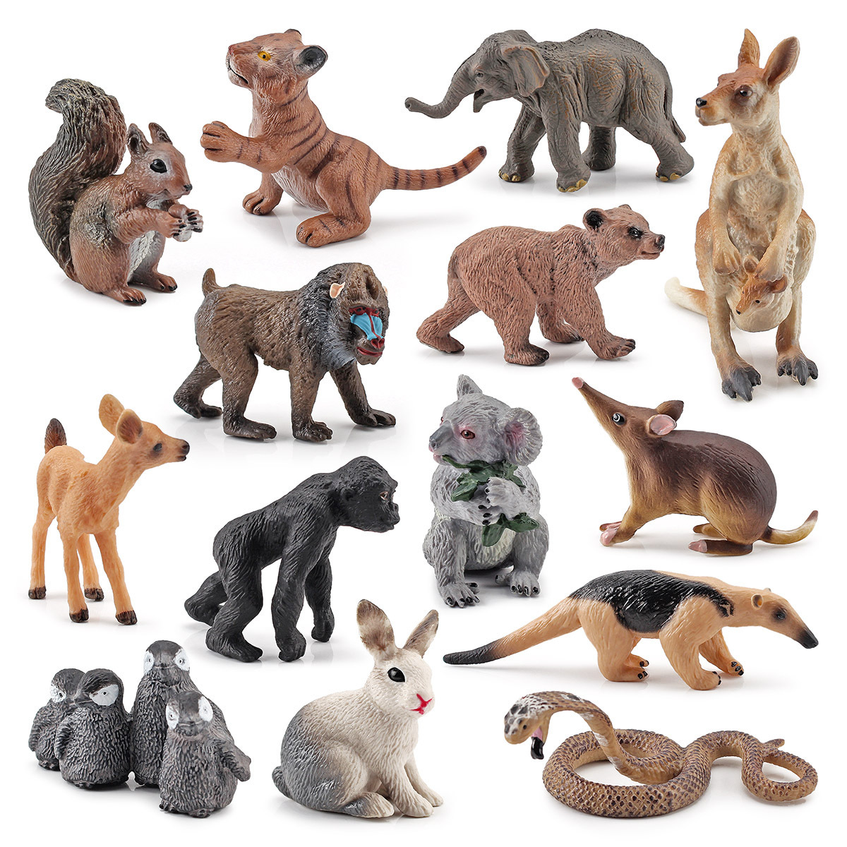 Transfronterizo de exportación mini modelo animal de simulación oso pardo cola blanca ciervo canguro Kaola ardilla decoración juguete