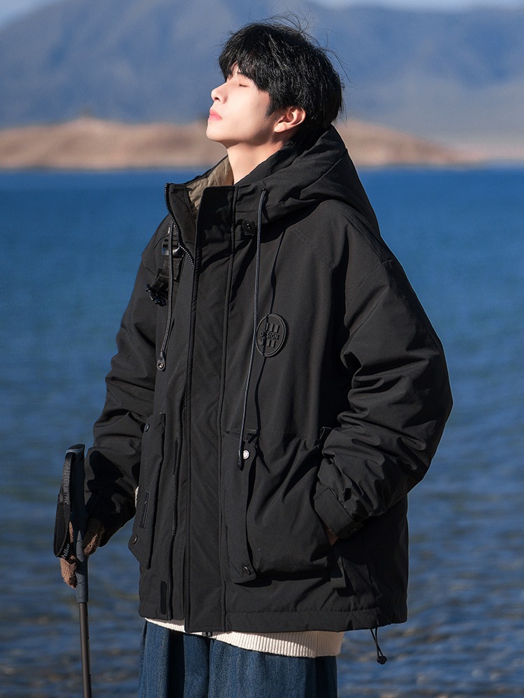 Nasa白鴨絨毛服男子2023新型冬のゆるい保温工装防水突撃服百着金