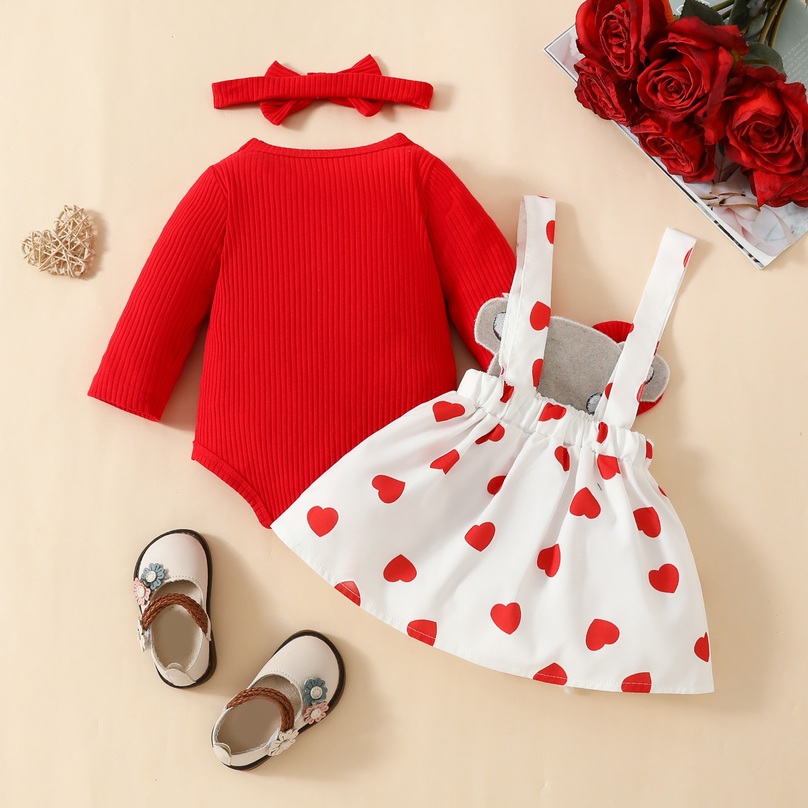 Valentine's Day Cute Heart Shape Polyester Girls Clothing Sets display picture 2