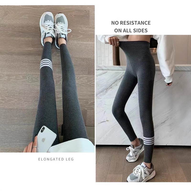 2025 Four Bar Vertical Strip Ankle-length Pants Outwear Fashion Casual Foot Socks Trendy One-piece Pants New Style