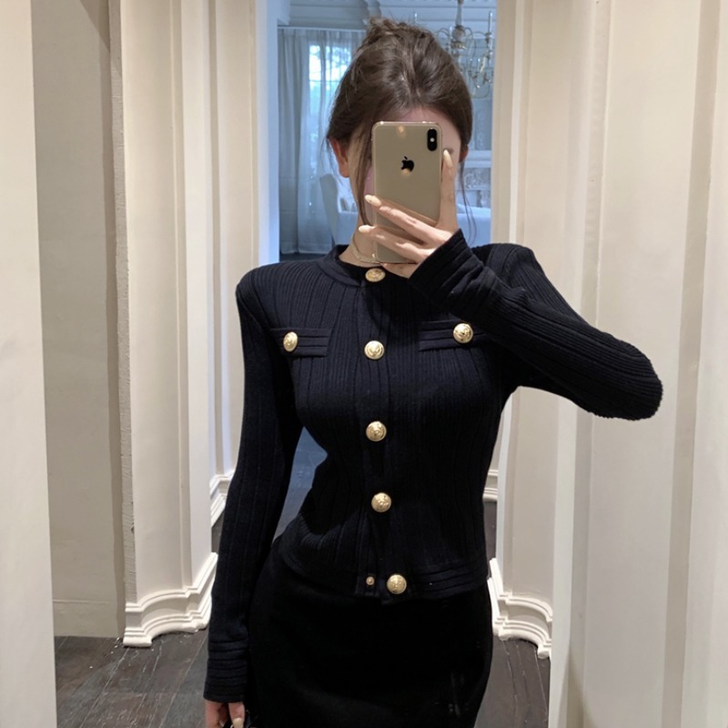 法式小香风高级感毛衣女秋季气质短款针织开衫外套修身打底衫内搭|undefined
