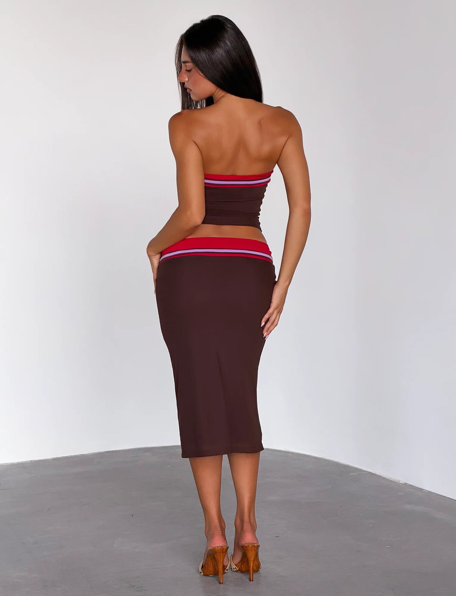 Strapless Crop Top And Color-Block Skirt Set Rhinestone Mesh Bodycon Dress For Trendy Hot Girls Women's Clothing Set_ecoleips.com