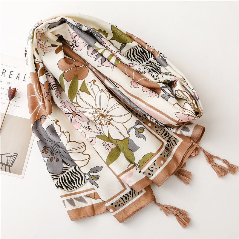 Women's Fashion Leaf Flower Polyester Silk Scarves display picture 3