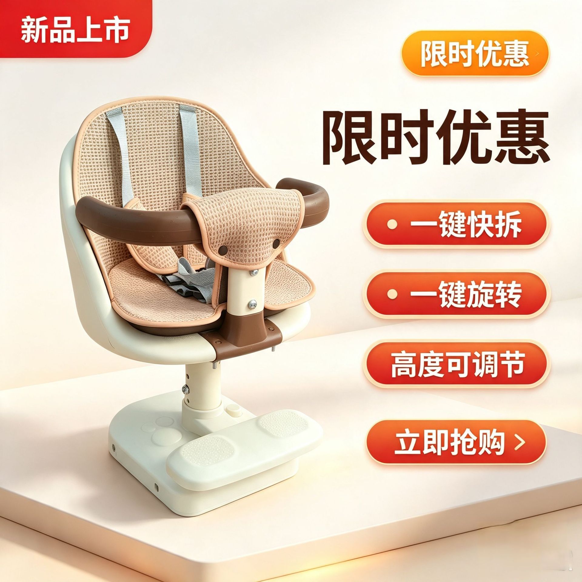 Electric vehicle front-mounted child seat can be raised and rotated, baby safety seat for electric bikes, shock-absorbing seat for infants and children