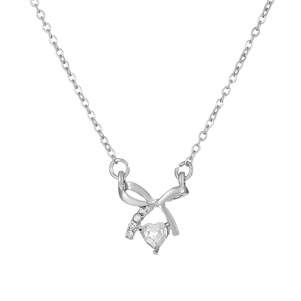 Collana con ciondolo a fiocco in zircone squisita per donna, tendenza Ins, lusso leggero, design di nicchia, stile giapponese e coreano._voghion.com