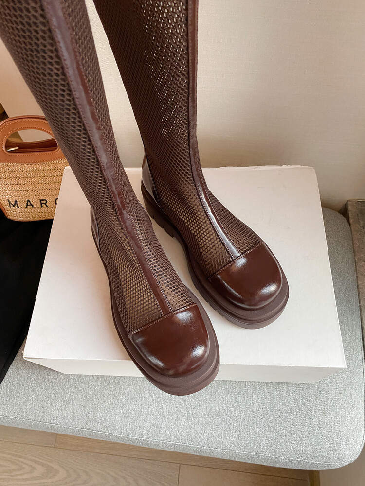 Boot nữ da lưới thoáng khí mùa hè, đế dày rỗng, ống rộng cho chân to — Màu nâu ống lớn, Màu đen cổ ống lớn, Ống nhỏ màu đen, Ống nhỏ màu be chi tiết 25