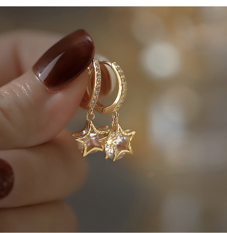 1 Pair Sweet Star Plating Inlay Copper Artificial Gemstones Drop Earrings display picture 3