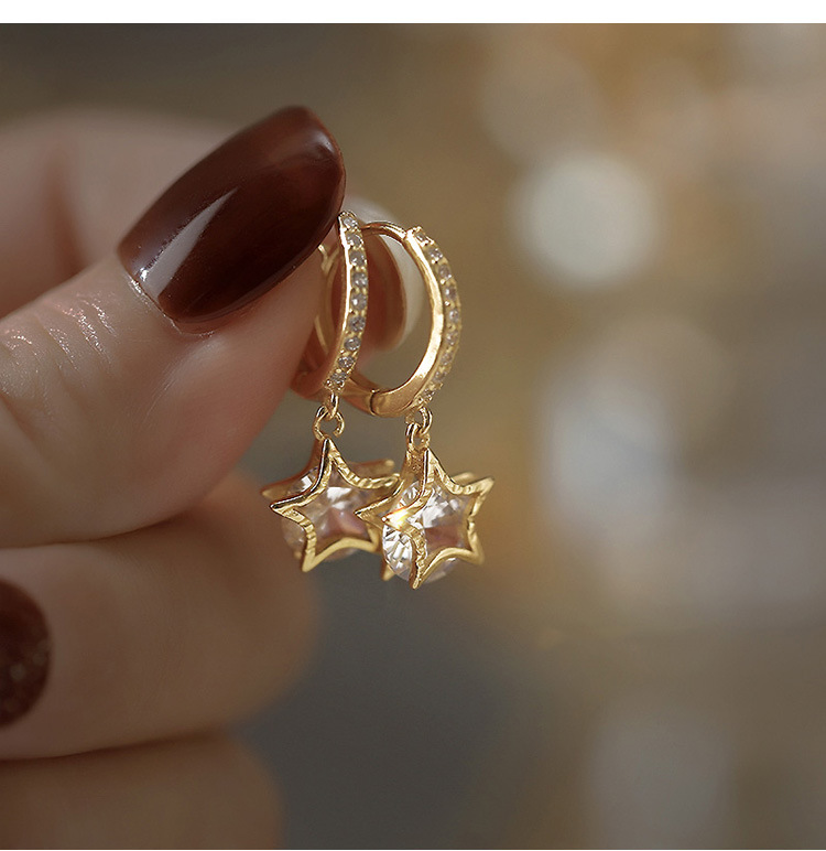 Holiday, Daily Occasion Copper Material 1 Pair Sweet Star Plating Inlay Copper Artificial Gemstones Drop Earrings