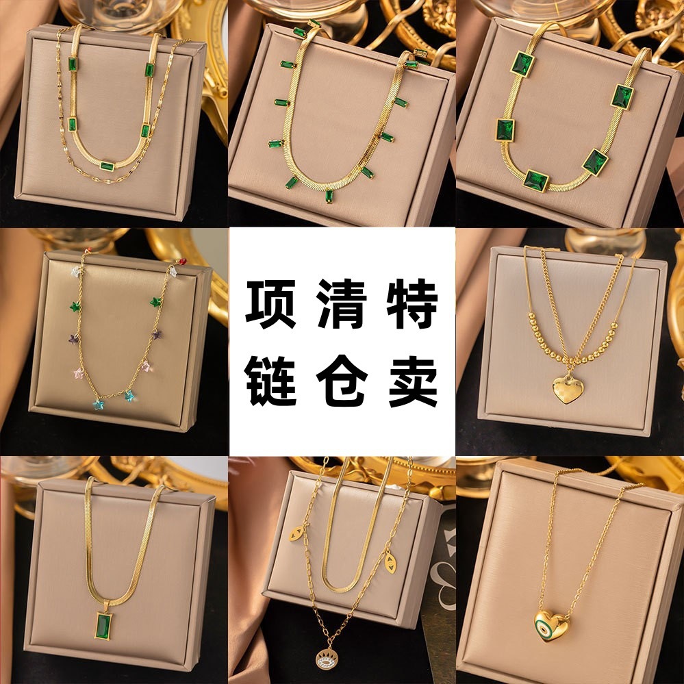 清仓卖完下架简约方形绿色个性不掉色镀金中性饰品