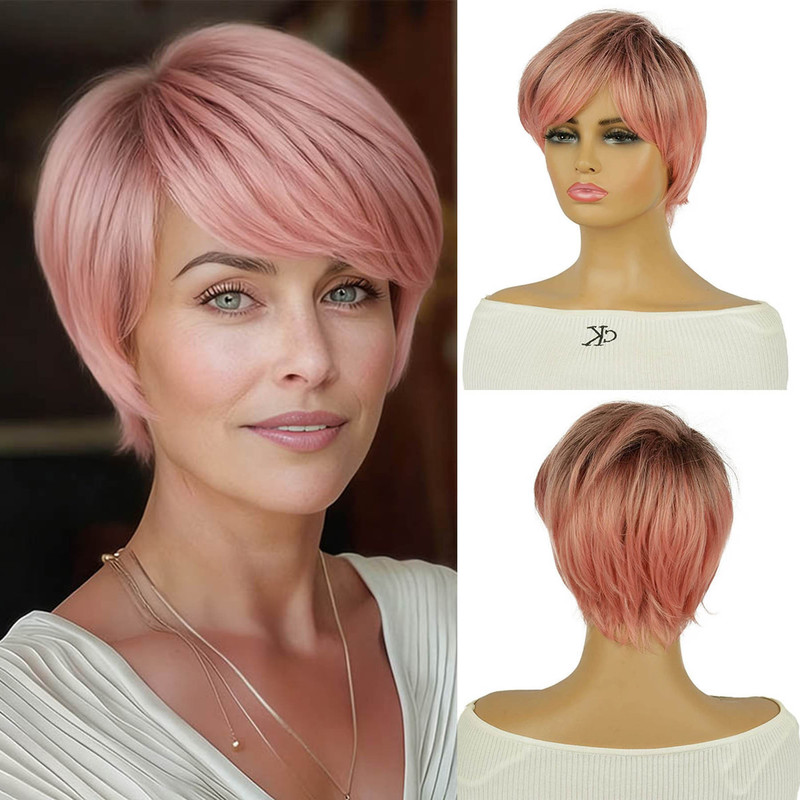 Cross-border foreign trade short elf gradient powder wig female bob head full head handsome factory wholesale bobo fashion