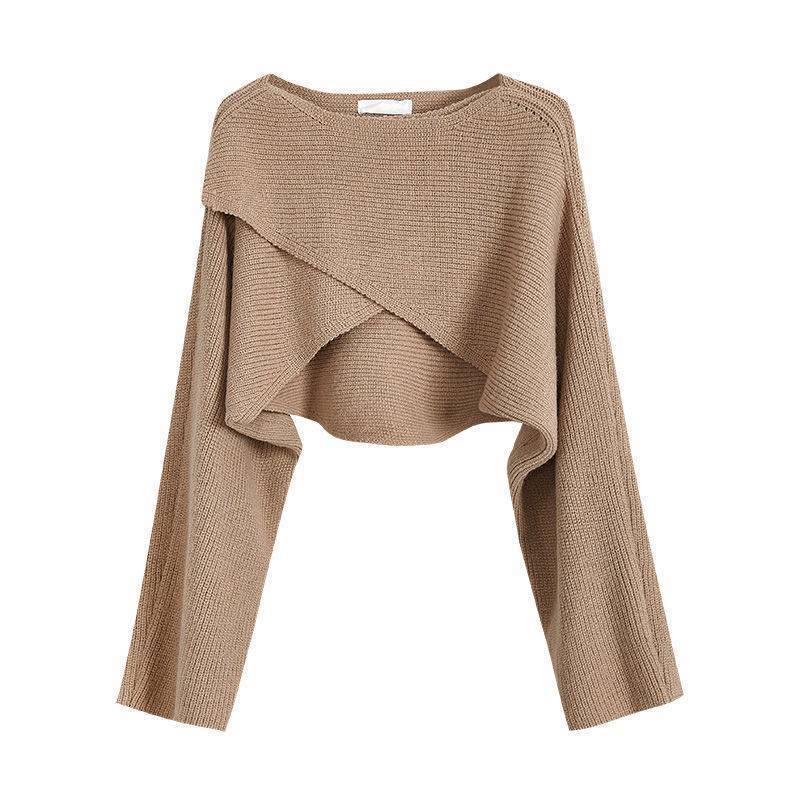 Cruz suéter más tamaño ropa de mujer grasa irregular corto suéter de punto otoño diseño sentido nicho ombligo Cruz larga image 5