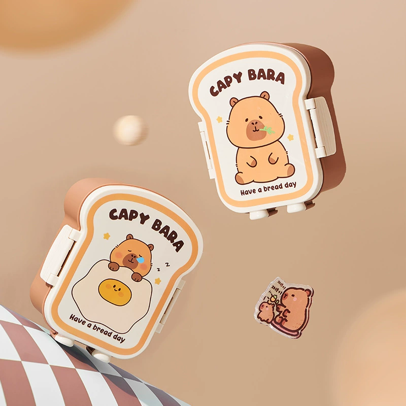 Ланч-бокс Kapibear для хлеба, салата, фруктов с разделителями, контейнер для еды с функцией сохранения свежести, ланч-бокс для офисных работников с набором столовых приборов