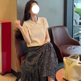 气质设计感套装轻熟POLO领针织上衣女2025夏季新款收腰碎花半身裙