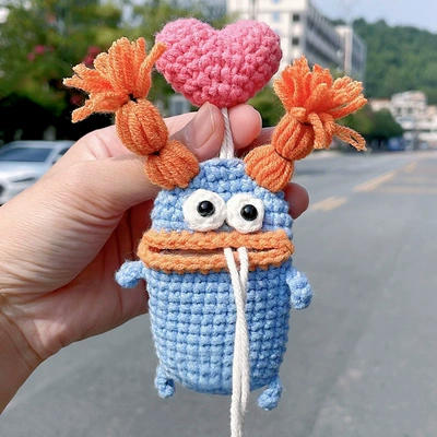 cute cartoon wool knitted hand-woven: Car key bag - blue-orange-braid-universal-99-carfinished-product