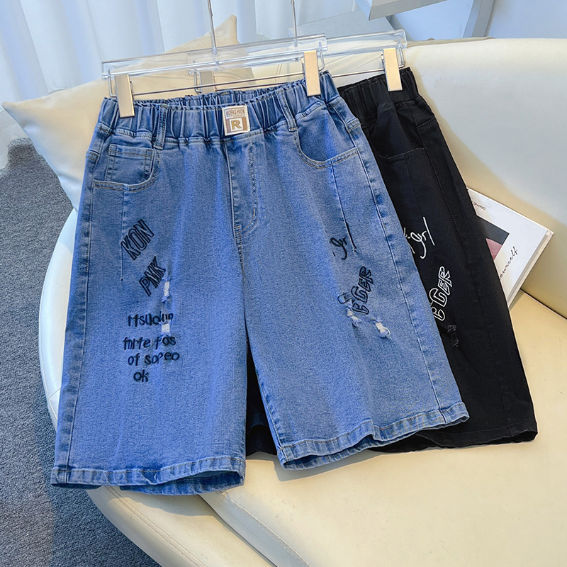 200/ 150kg Extra Large Size Fat mm Overalls Summer High Waist Fat mm Loose Quarter Pants Jeans 3361