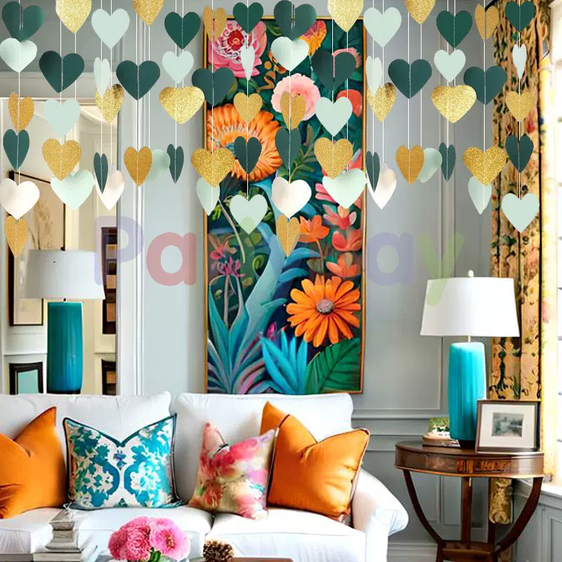 莱派「现货」跨境爱心金葱纸渐变横幅挂生日婚礼装饰布置拍照道具