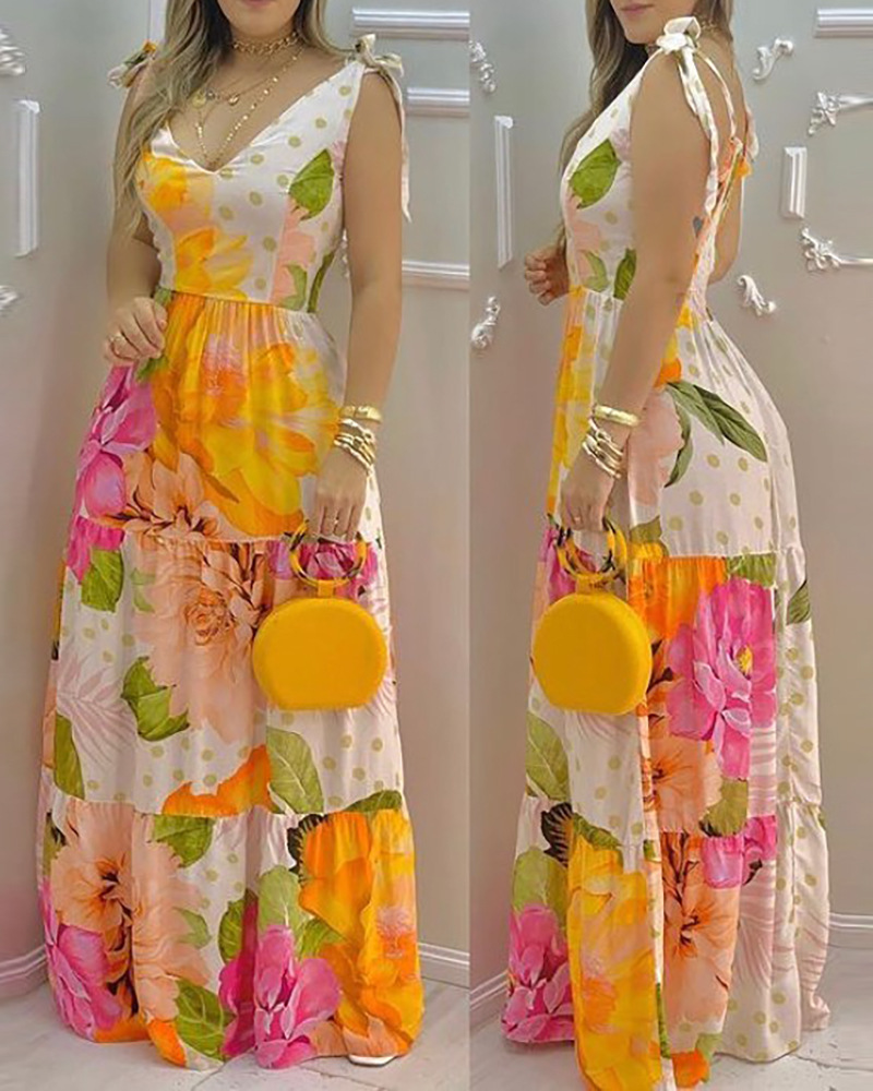 Women's Regular Dress Vacation Shirt Collar Printing Sleeveless Flower Midi Dress Daily Beach display picture 3