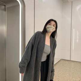 早秋新款灰色毛衣女秋冬别致上衣针织开衫中长款外套