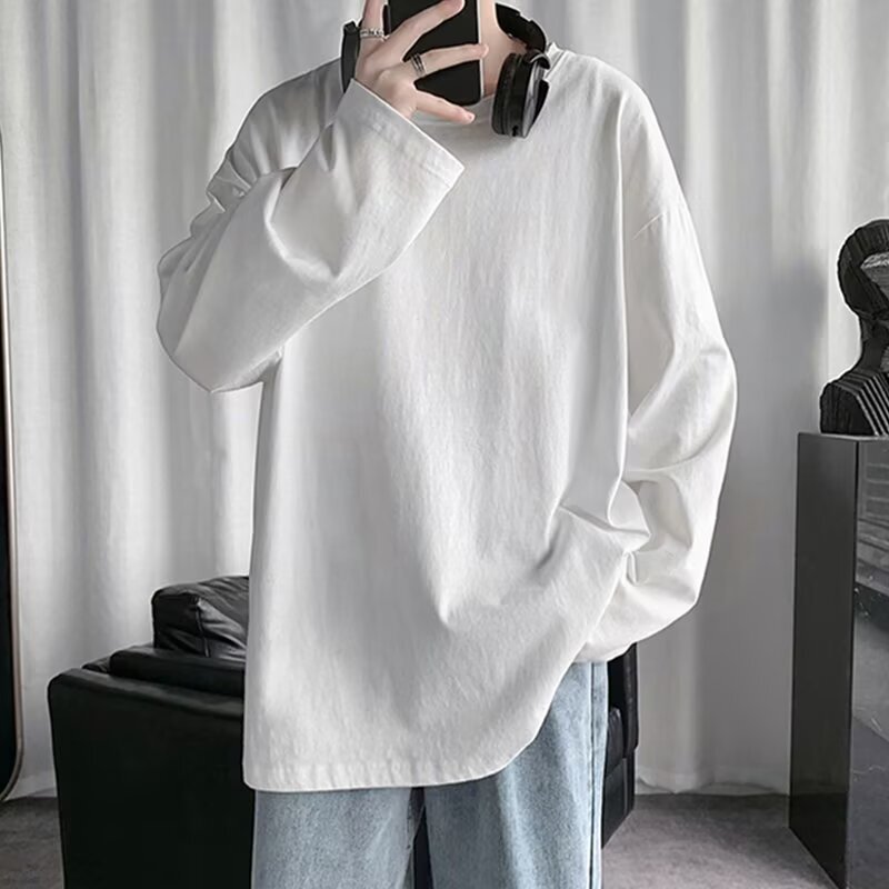 Men's solid-color long-sleeve T-shirt, suitable for spring and autumn, loose-fitting undershirt, thin and trendy, available for wholesale at affordable prices Men's solid-color long-sleeve T-shirt, suitable for spring and autumn, loose-fitting undershirt, thin and trendy, available for wholesale at affordable prices