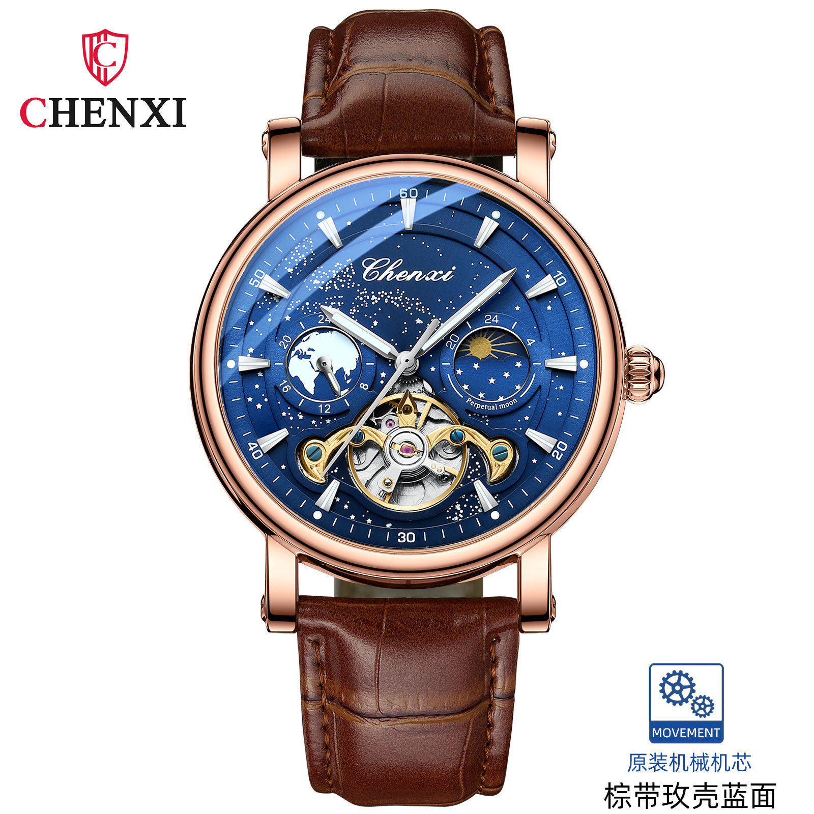 Chenxi Galaxy Space Hollow flywheel reloj mecánico automático para hombres reloj luminoso de negocios 8872