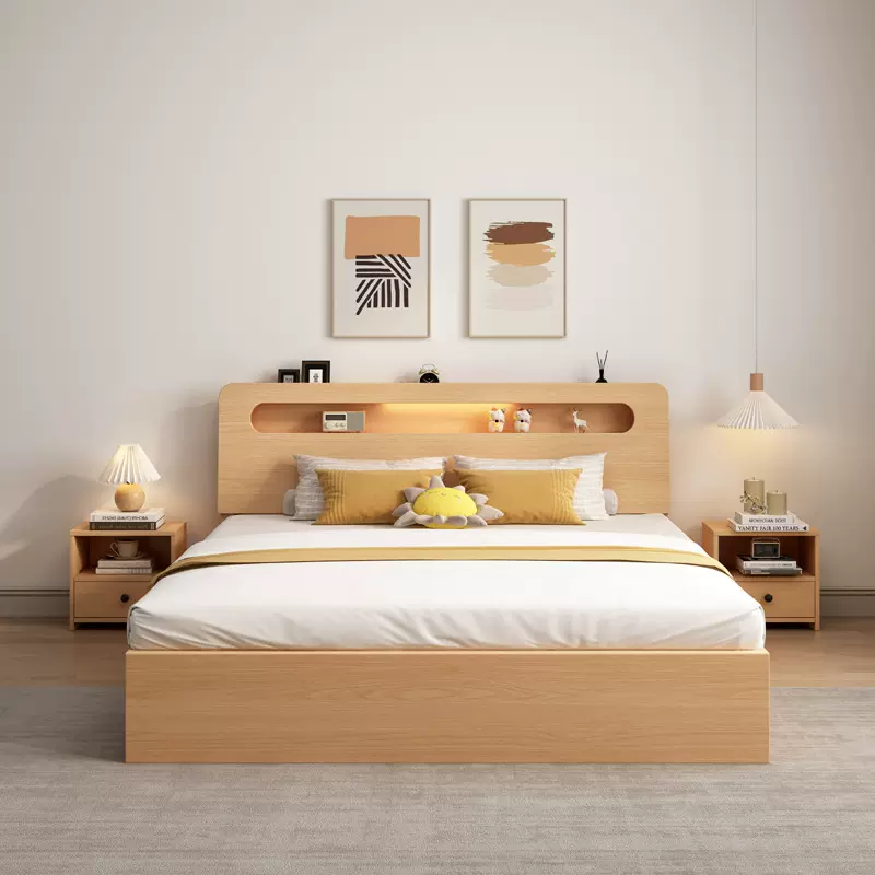 实木板床简约现代1.5米双人床主卧出租房屋家用榻榻米1.2单人床架