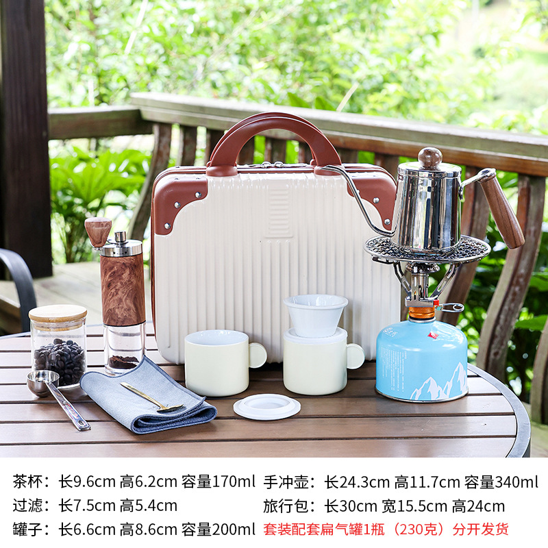 Kit de café de viaje portátil camping al aire libre molino de frijoles hervidor de mano equipo de café hervido conjunto de té y café
